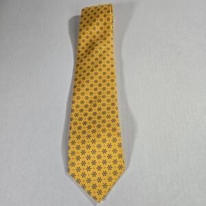Battistoni Silk Tie Yellow Blue Flowers Design Necktie 100% Silk Made In Italy